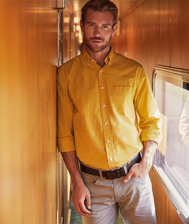 R.M.Williams mustard shirt, drover belt and chinos R.M.Williams mustard shirt, drover belt and chinos