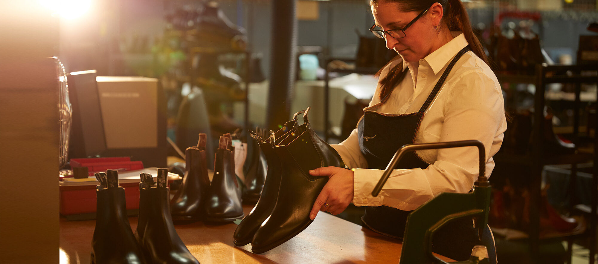 Inspecting the boots Inspecting the boots