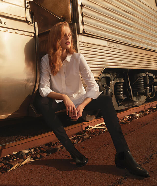 R.M.Williams white cotton shirt, black denim jeans and Yearling boots R.M.Williams white cotton shirt, black denim jeans and Yearling boots