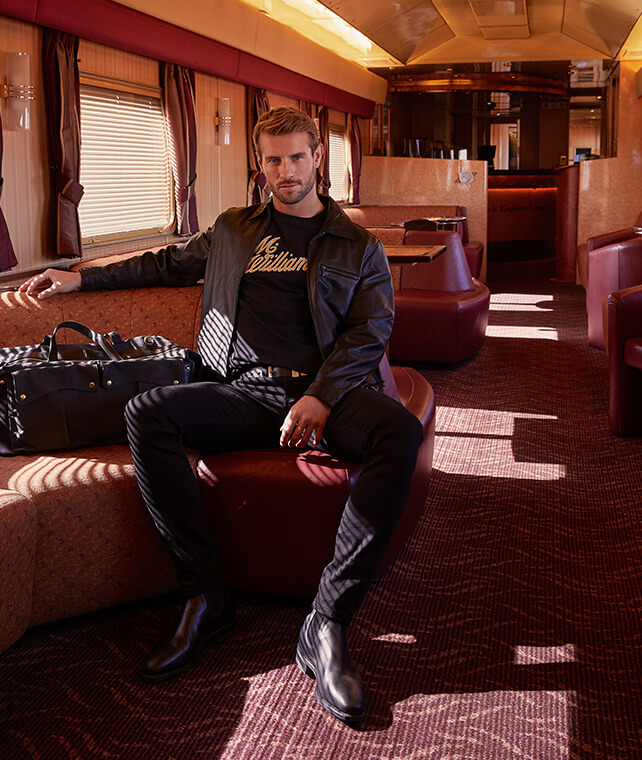 R.M.Williams leather jacket, black denim jeans and script t-shirt R.M.Williams leather jacket, black denim jeans and script t-shirt