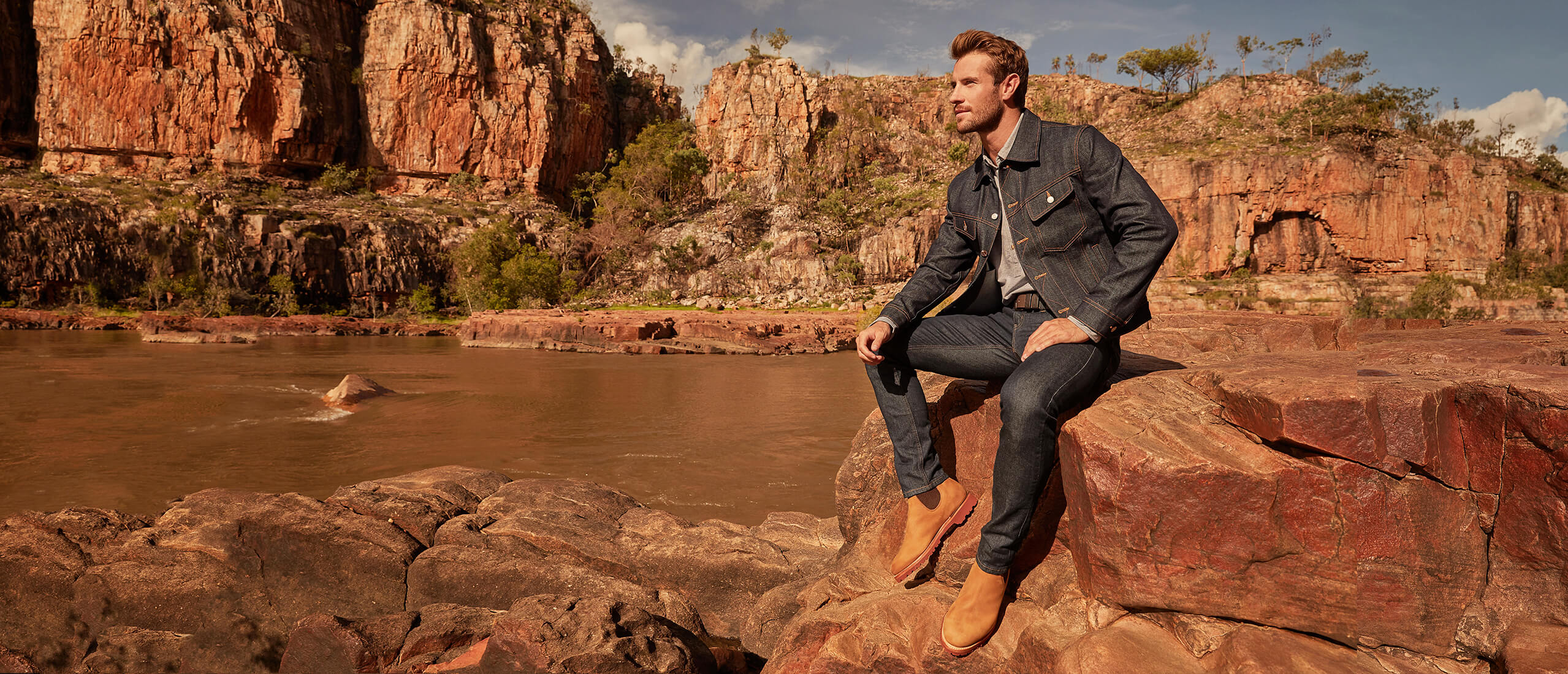 R.M.Williams Denim jacket and jeans for him at Katherine Gorge R.M.Williams Denim jacket and jeans for him at Katherine Gorge