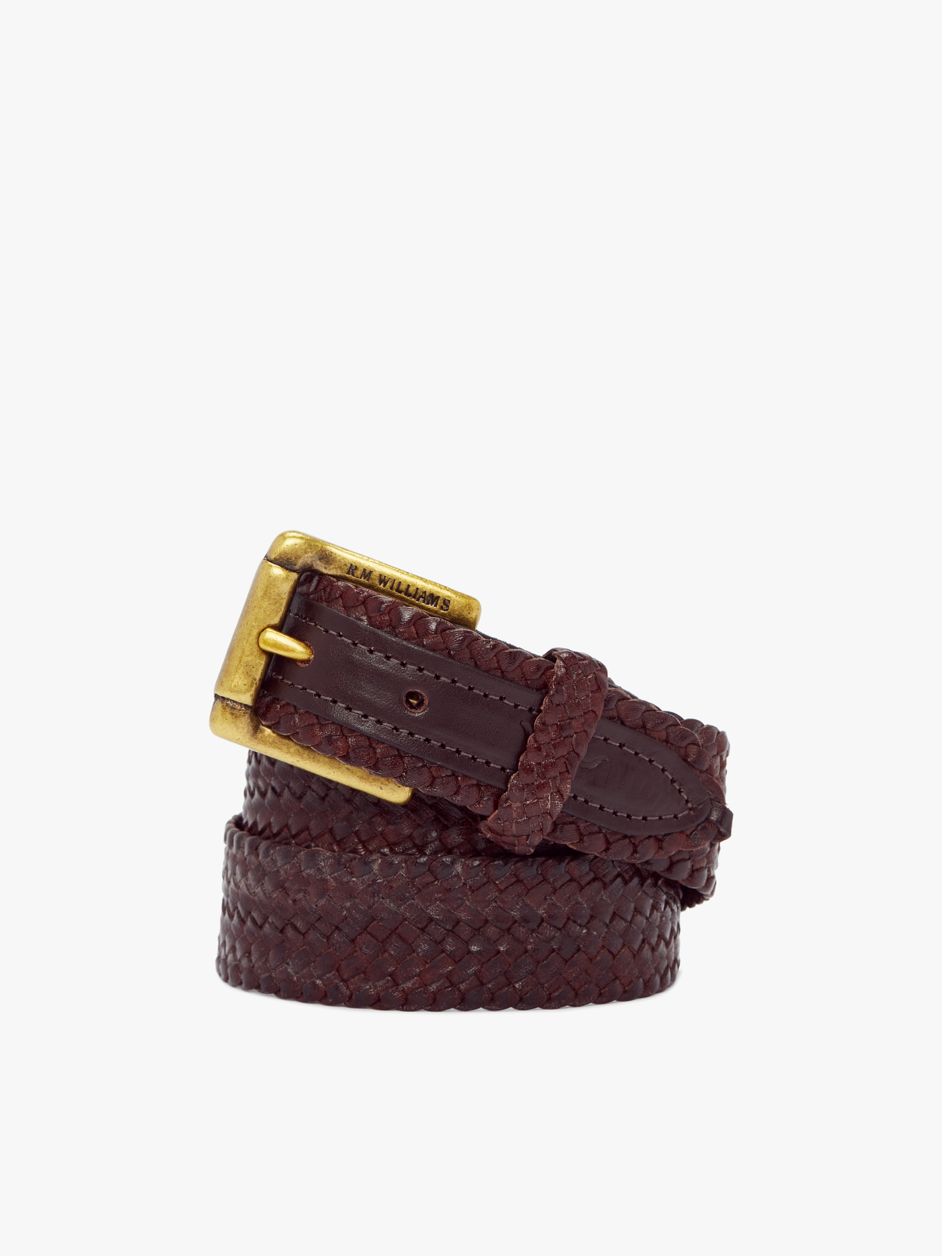 Brown 1 1/4 Inch Plaited Buckle Belt R.M.Williams Belts R.M